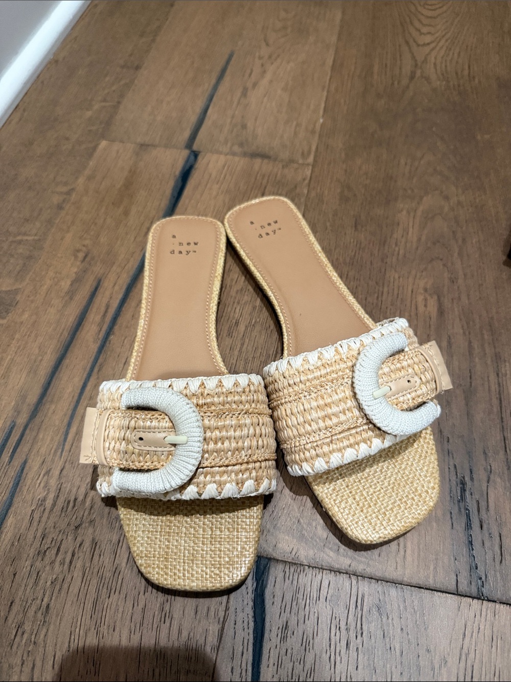 Target New Day Natural Braided Slide Sandals with White Buckle